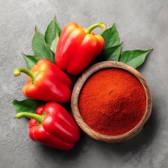 Vibrant red peppers with grounded spice.