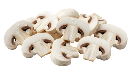 Fresh white button mushroom, isolated on white or transparent background. PNG