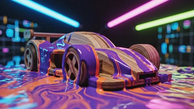 3D Racing Car, Abstract Paint, Colorful, Futuristic Concept