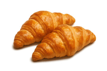 Two golden, flaky croissants, fresh from the oven, on a transparent background