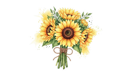 Naklejka premium Watercolor bouquet of sunflowers with yellow paint splashes