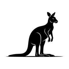 Kangaroo silhouette standing side view with tail curved vector illustration