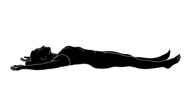 White outline of a person lying on their back on black