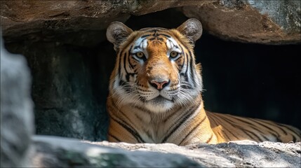 Tiger in Rocky Den