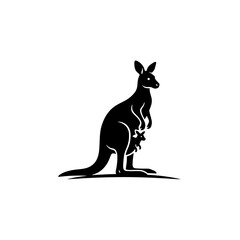 Kangaroo silhouette mother with joey peeking out vector illustration