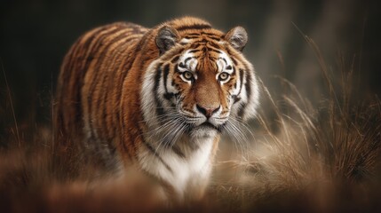 Tiger Portrait in Tall Grass