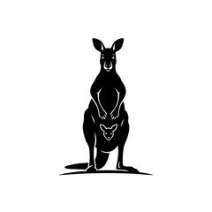 Kangaroo silhouette mother with joey front view vector illustration