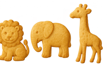 Animal crackers: lion, elephant, giraffe on transparent background PNG