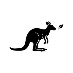 Kangaroo silhouette eating leaf side view vector illustration