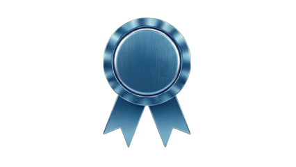 Blue Metallic Award Ribbon on White Background