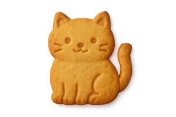 Cute cat-shaped biscuit isolated on a transparent background, delicious snack.
