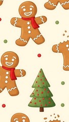 Festive Gingerbread Men and Christmas Tree Pattern for Holiday Cheer.