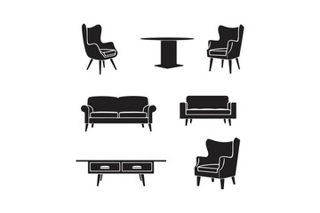 Collection of elegant black and white furniture silhouettes