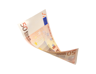 Flying 50 euro banknotes