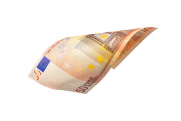 Flying 50 euro cash banknotes