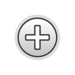 Obraz premium Gray circular button featuring a black plus sign symbol, indicating addition or a positive action, on white background