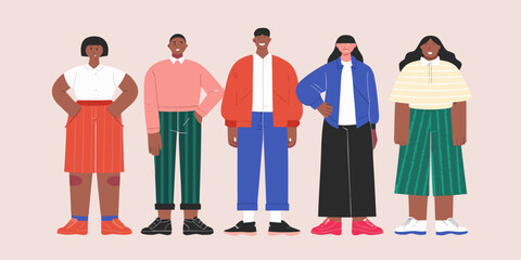 Diverse group of young people standing together in a colorful illustration