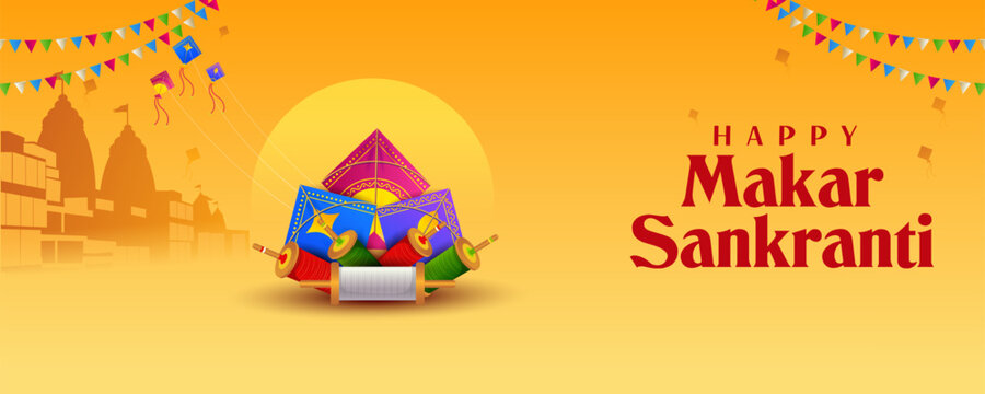 Makar Sankranti wallpaper with colorful kite for festival of India