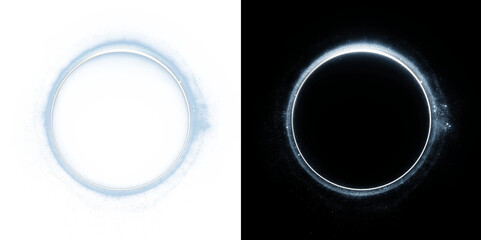 Frozen blue 3D glowing ring with icy neon particles. Futuristic abstract circle frame for winter themes, cyber technology interfaces, science fiction portals, and cold energy effects.