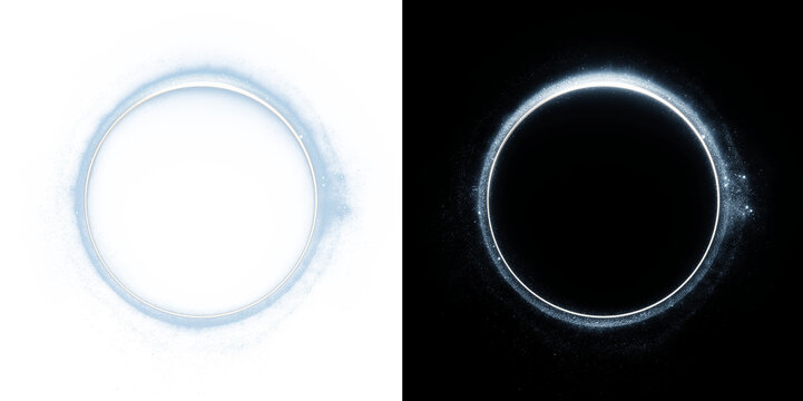 Frozen blue 3D glowing ring with icy neon particles. Futuristic abstract circle frame for winter themes, cyber technology interfaces, science fiction portals, and cold energy effects.