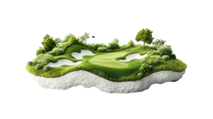Floating Golf Course with Trees on Transparent Background