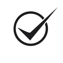 Black check mark in circle, isolated vector illustration, approve icon, validation symbol, completed checklist