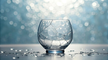 A cracked glass sits on a surface, surrounded by small shards reflecting light. This visual represents the struggles faced in mental health, highlighting the importance of support and balance