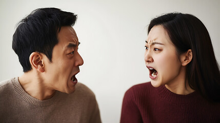 Tense confrontation between two adults, both expressing anger and frustration. The stark backdrop emphasizes the raw emotions on display, highlighting a deep conflict.
