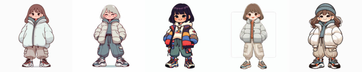 Obraz premium Cute and Adorable Girl Wearing a Puffer Jacket Vector Illustration
