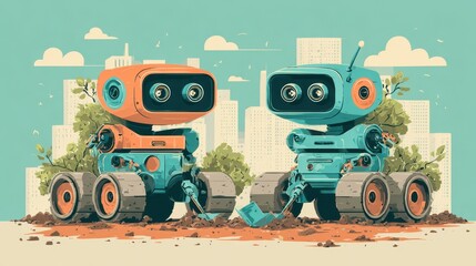 Two Robots in City Landscape