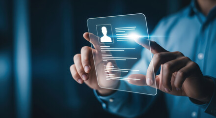 Digital Profile Interface with Person Touching Screen Representing Modern Technology and Human Interaction in the Digital Age for Business and Social Networking