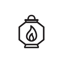 Minimal Lantern Silhouette Icon with Flame Inside on White Background