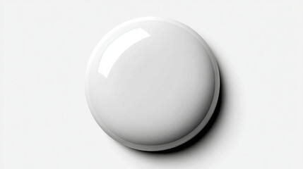 A single white round object with a glossy reflective surface casting a soft shadow on a white background, isolated and clean
