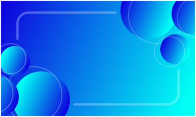 青グラデーションの、シンプルな線と円の透明感フレーム背景	
