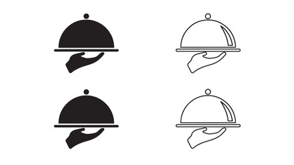 Fototapeta premium a pair of elegant serving dishes presented with a waiter s hand displayed in both solid black and white line art on transparent background silhouette