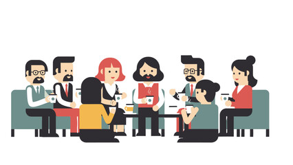 Obraz premium Diverse Group of Professionals Engaged in Casual Discussion Over Coffee, Fostering Collaboration and Community Spirit in a Relaxed Setting