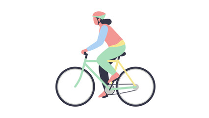 Graphic illustration of a person cycling, wearing a helmet, representing an active and healthy lifestyle, sustainable urban transport, and enjoyable outdoor recreation