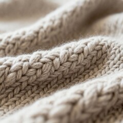 Close-up of beige chunky knit wool fabric texture