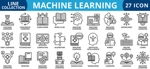 Machine learning icon set outline style icon set collection vector illustration