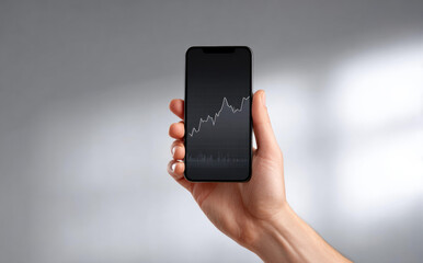 Person hand holding smartphone with stock market chart shows finance and investment. focused view on business, technology, and economic growth for future profit