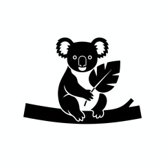 Koala silhouette holding leaf with front paw vector illustration
