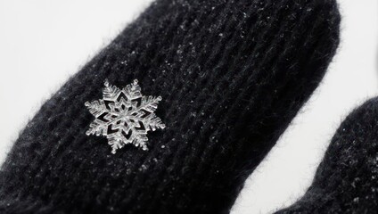 Snowflake on a Knitted Mitten - Winters Delicate Touch.