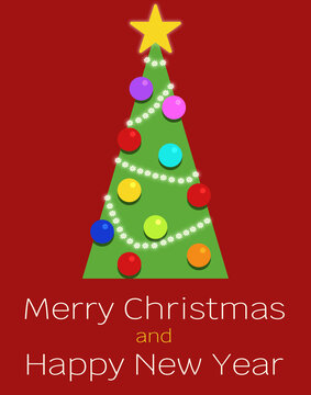 Albero di natale stilizzato dai colori vivaci con scritta augurale