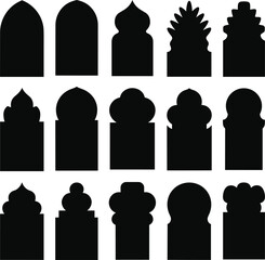 Black Silhouettes of Various Islamic Arch and Window Shapes vector illustration