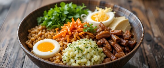 dinner of ice with vegetables and meat