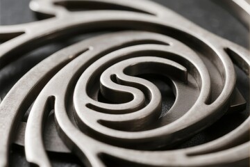 Close-up of a metallic spiral design with intricate curved patterns