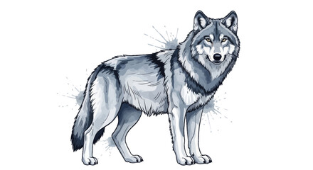 Fototapeta premium Majestic Gray Wolf Illustration with Watercolor Splashes