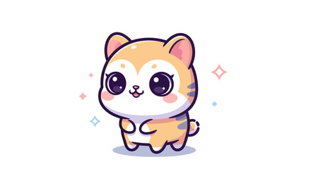 Cute cartoon cat with big eyes and sparkling elements.