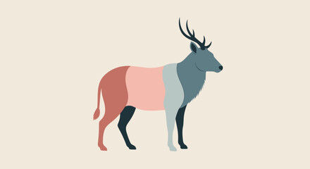Minimalist Stag Illustration with Geometric Body Sections