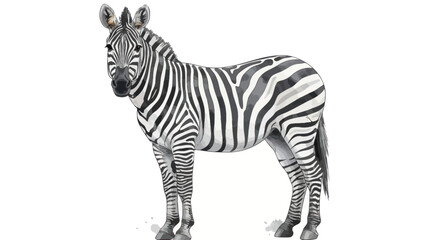 A stunning illustration of a zebra standing calmly on a white background.